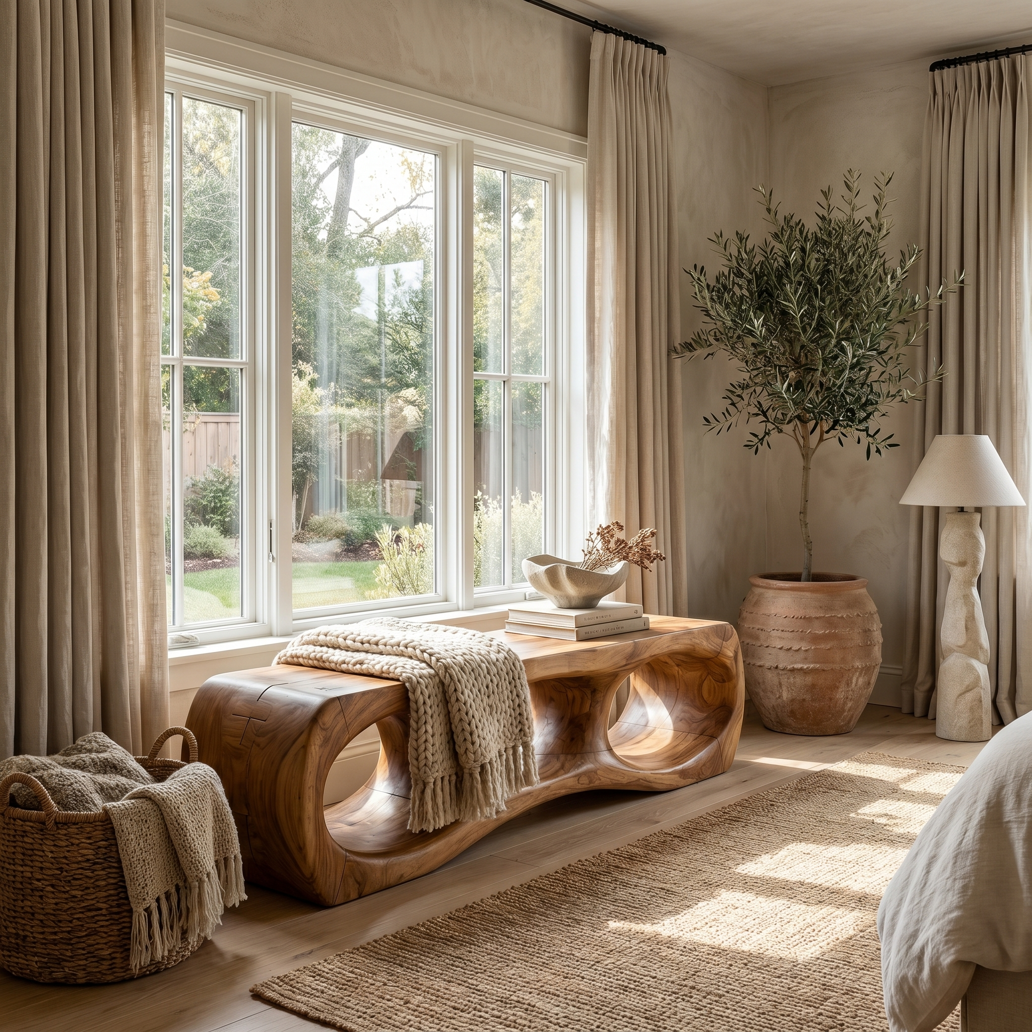 Rustic Sculptural Silhouette Bench For Living Room And Hallway