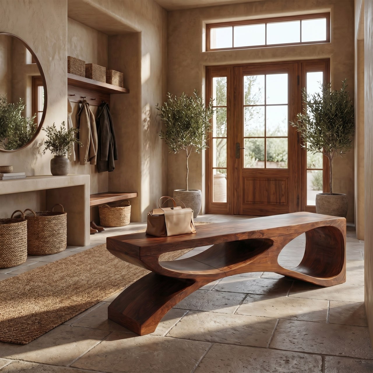 Contemporary Bench With Sculptural Open Base For Living Room