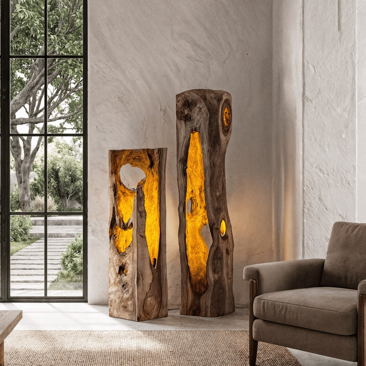 Rustic Floor Lamp With Natural Tree Trunk Design For Living Room And Bedroom