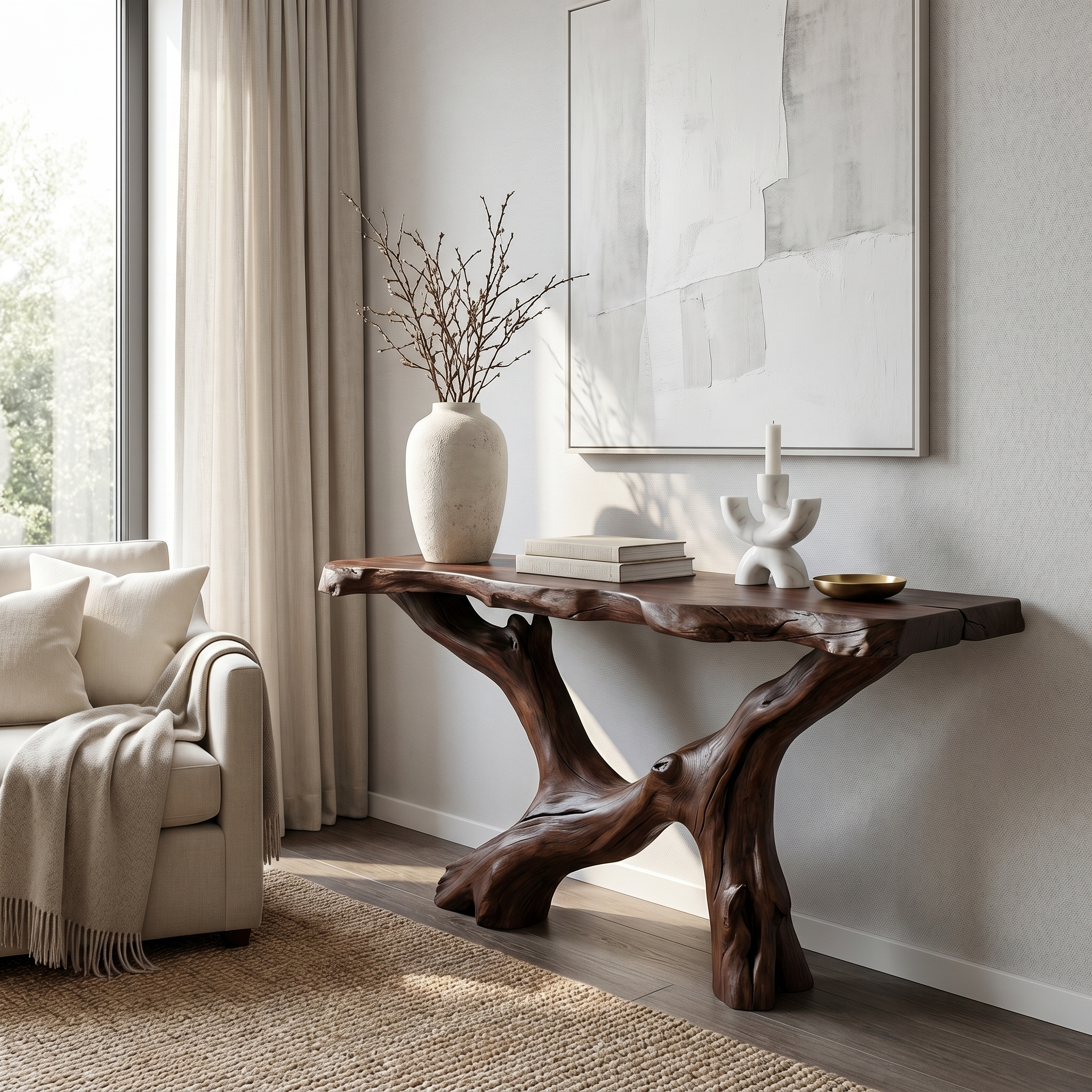Live Edge Console Table Natural Wood Rustic Handmade Gift