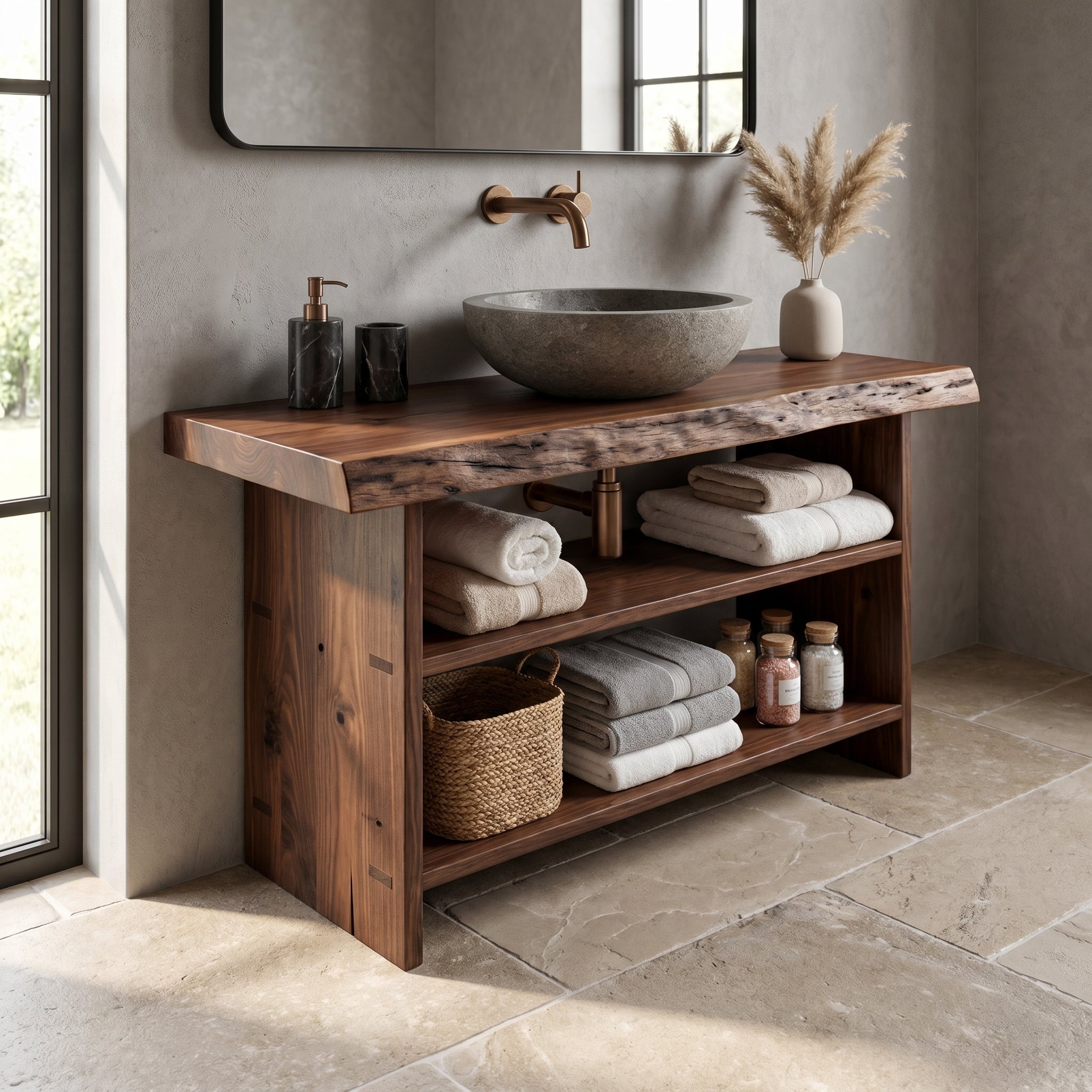Rustic Bathroom Vanity Console Storage