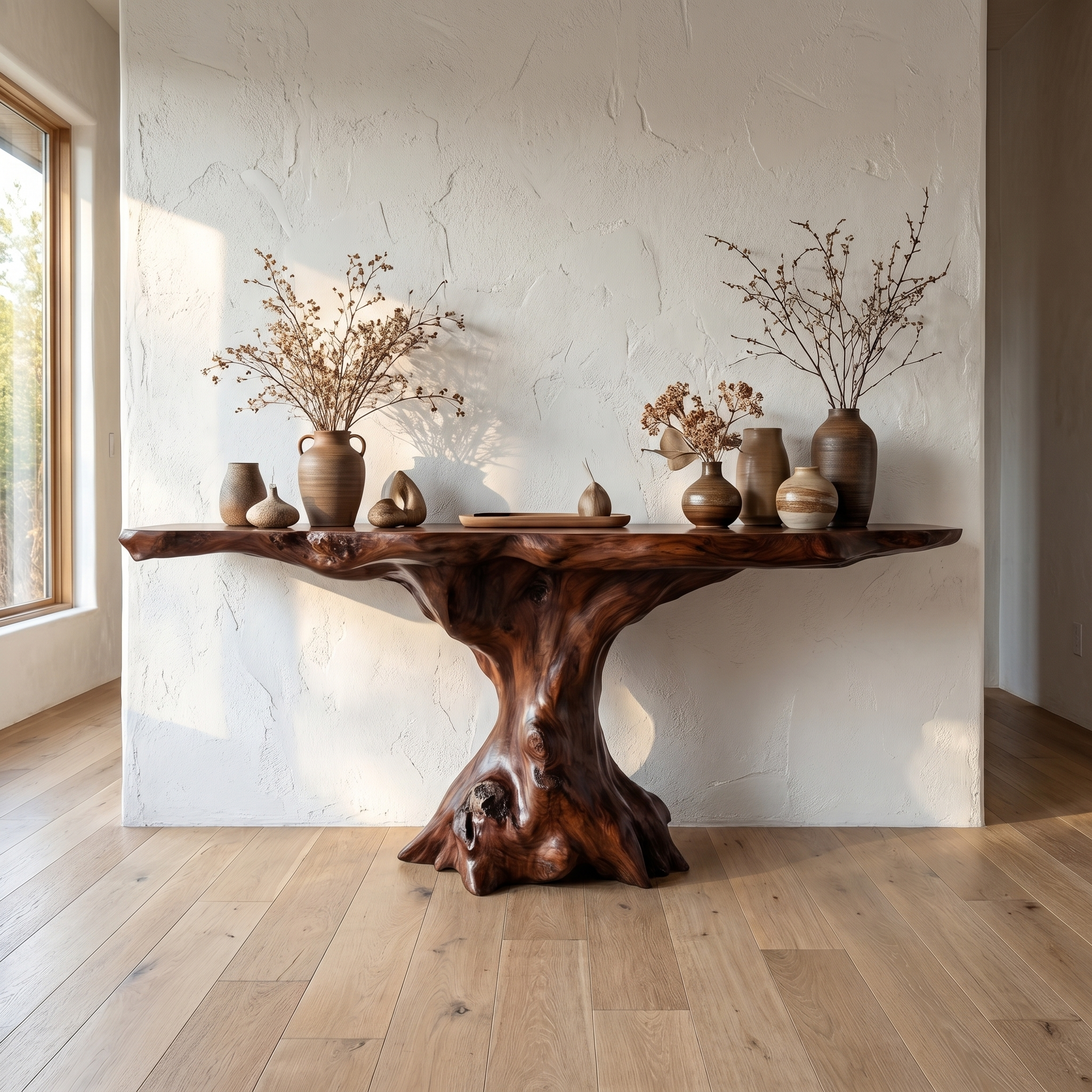 Rustic Console Table Organic Wood Slab Artist Studio