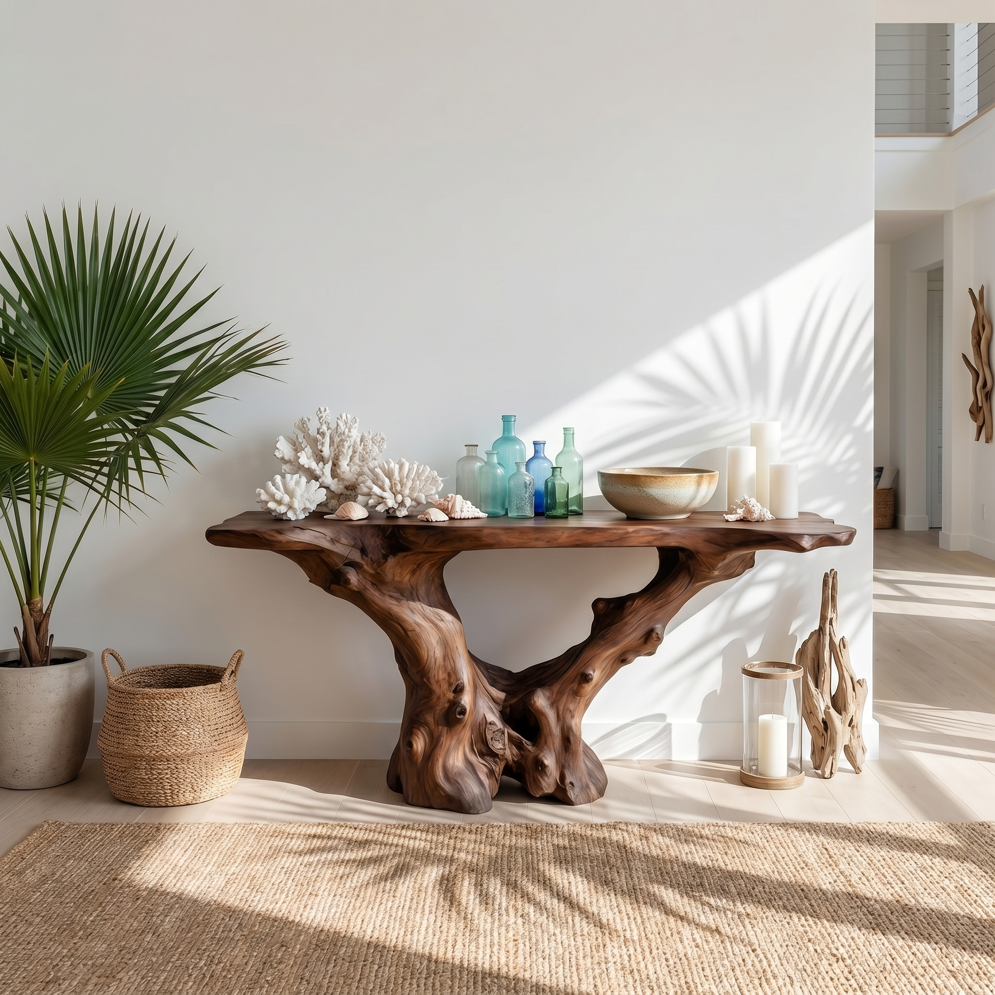 Rustic Handcrafted Wood Console Table Living Room