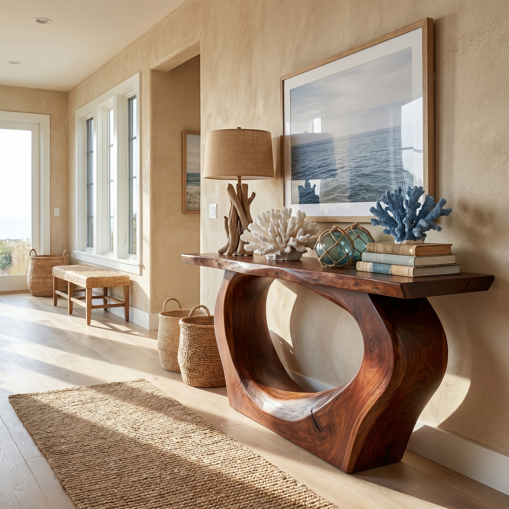 Handcrafted Sculpted Console Table  Living Room Interior Feature Accent