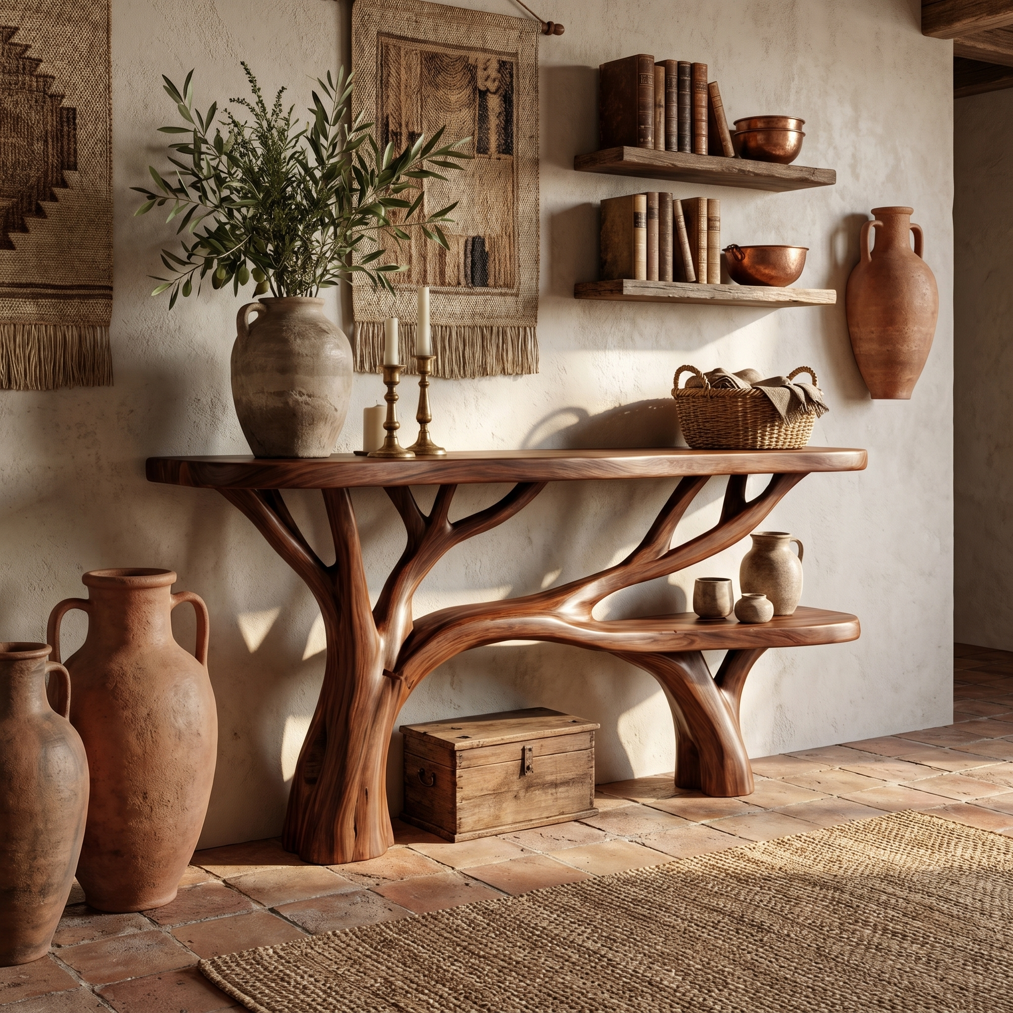 Rustic Tree Design Console Table Living Room Entryway