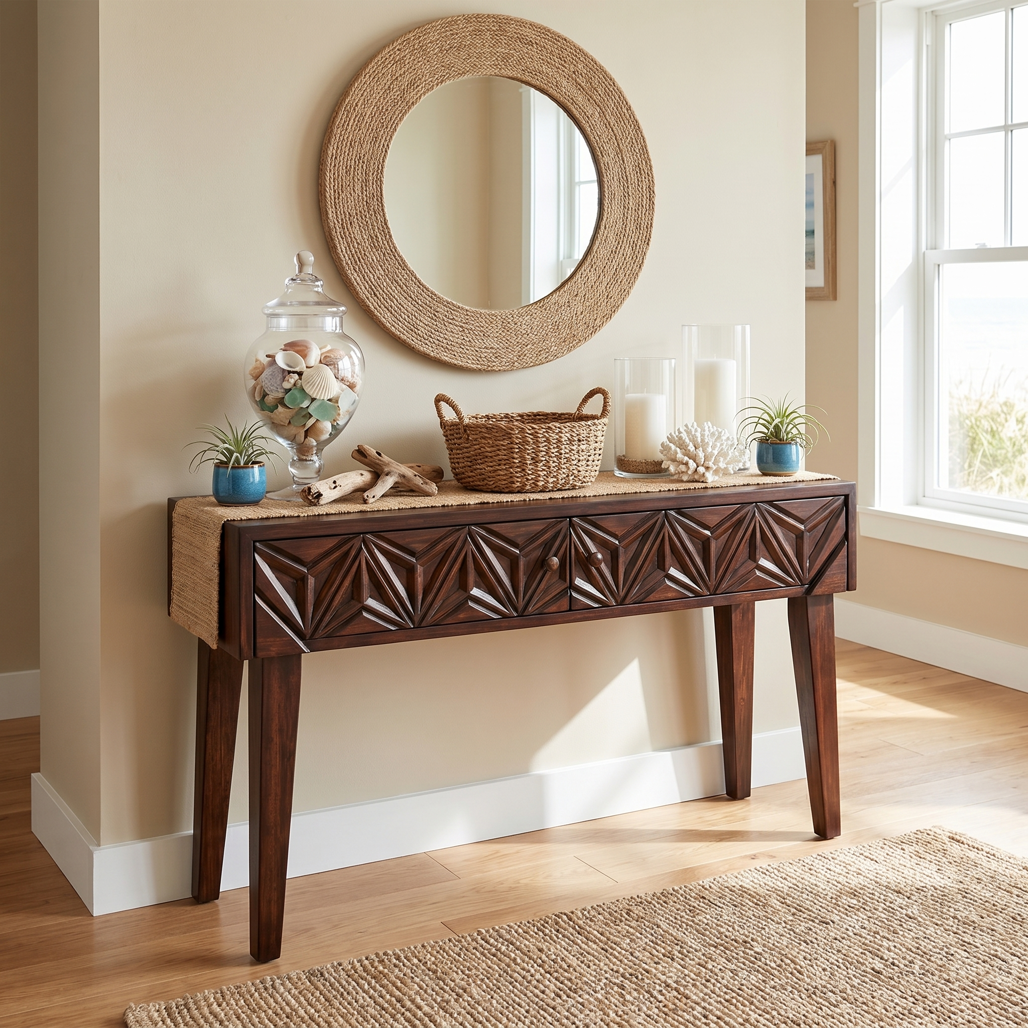 Rustic Carved Console Table Christmas Entryway Holiday Decor