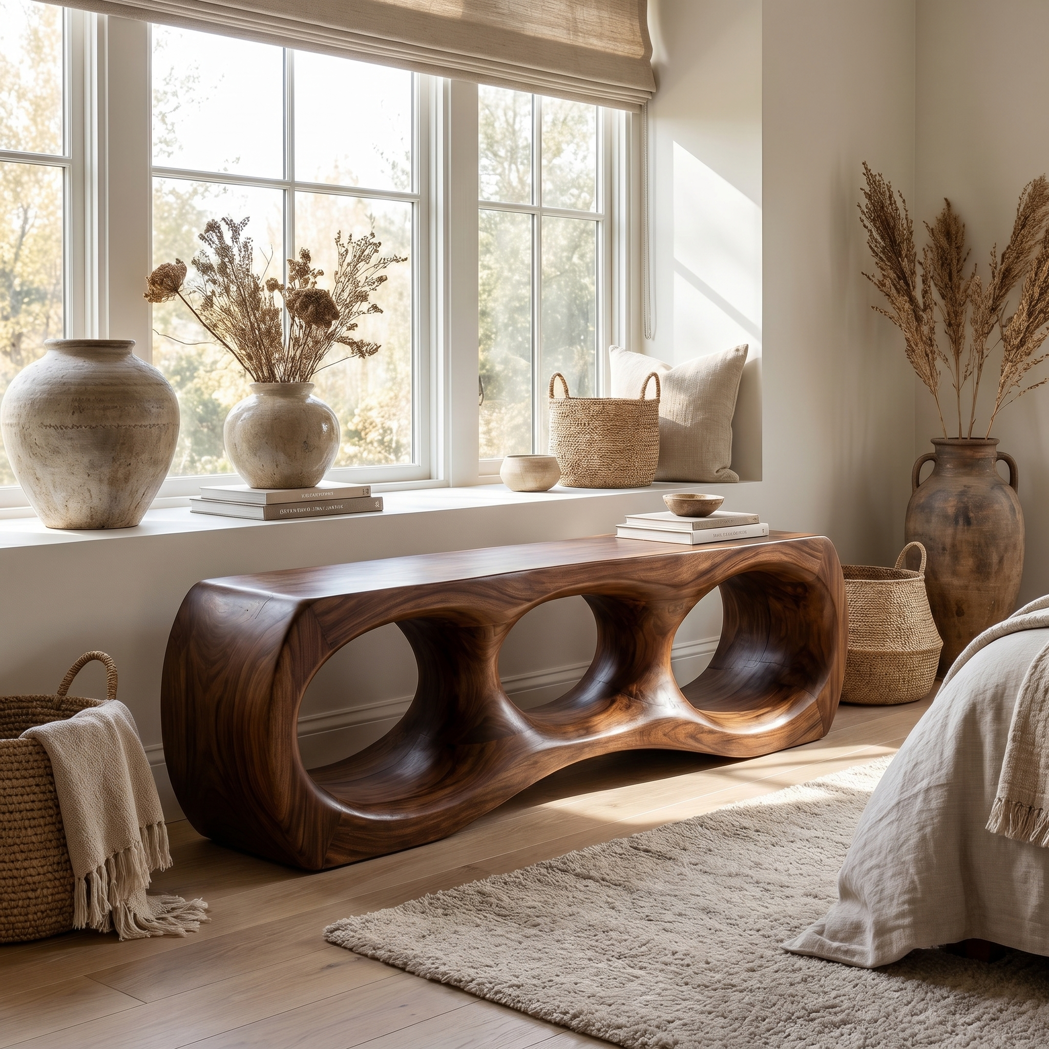 Rustic Sculptural Silhouette Bench For Living Room And Hallway