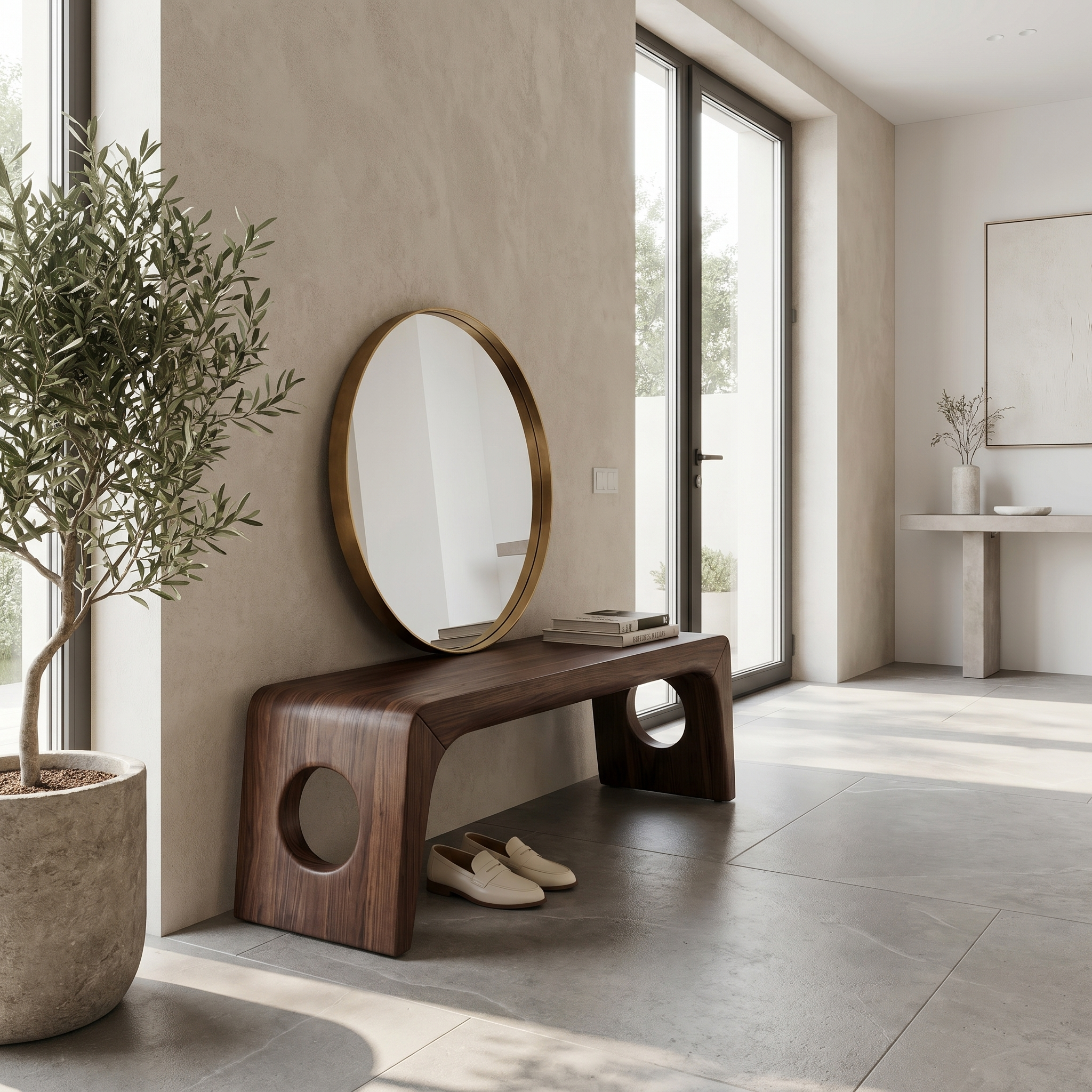 Rustic Minimal Sculptural Bench For Living Room And Hallway