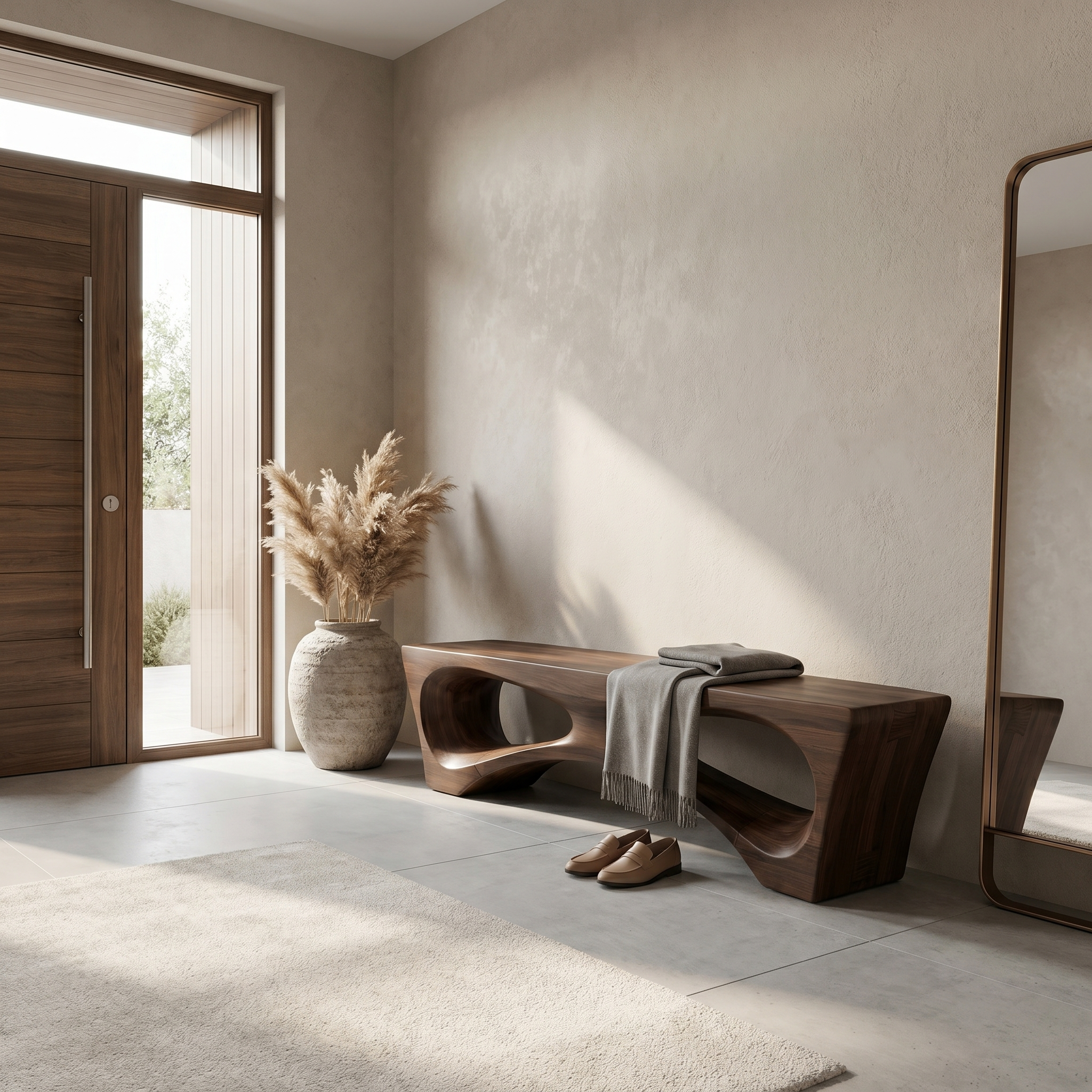 Rustic Organic Geometry Bench For Entryway And Living Room