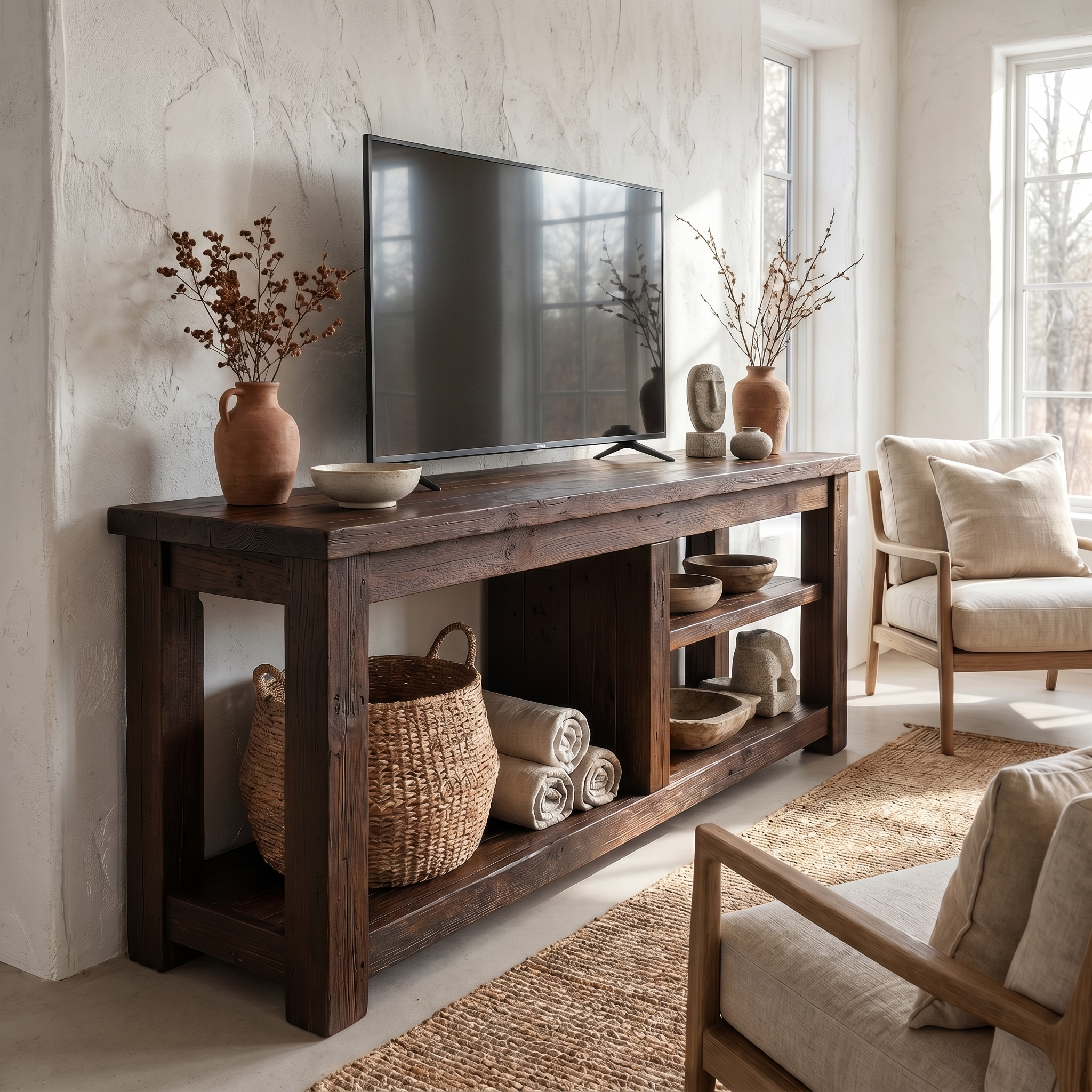 Rustic TV Console Table Living Room
