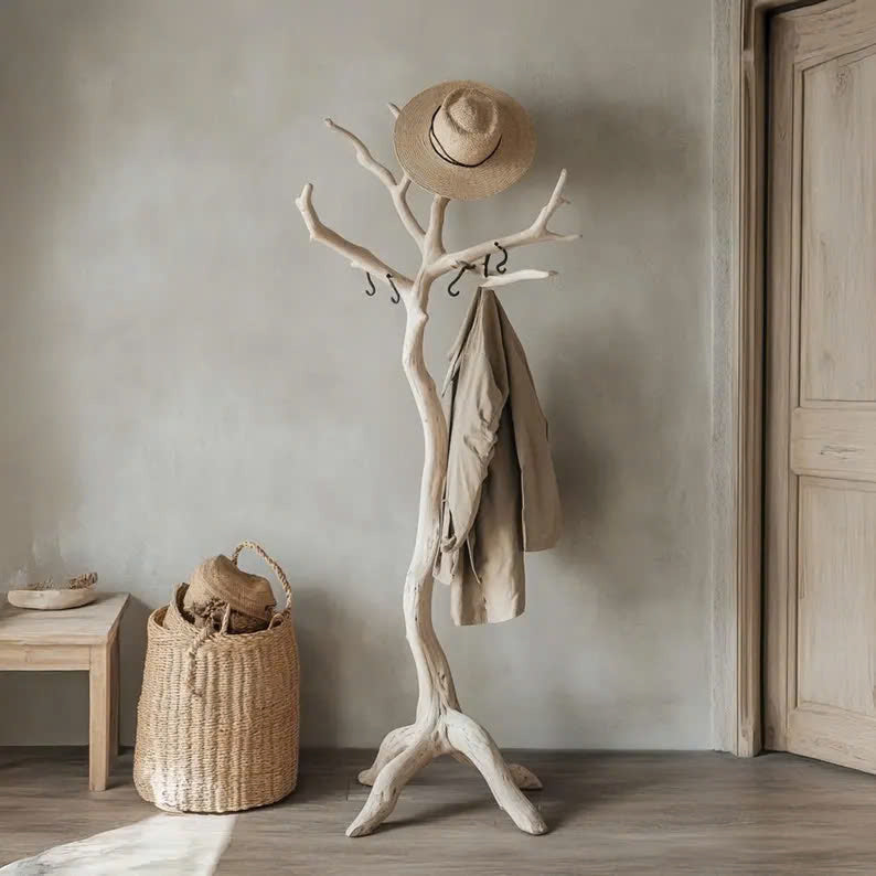 Clothes Rack Standing Tree Branch Hooks Mid Century