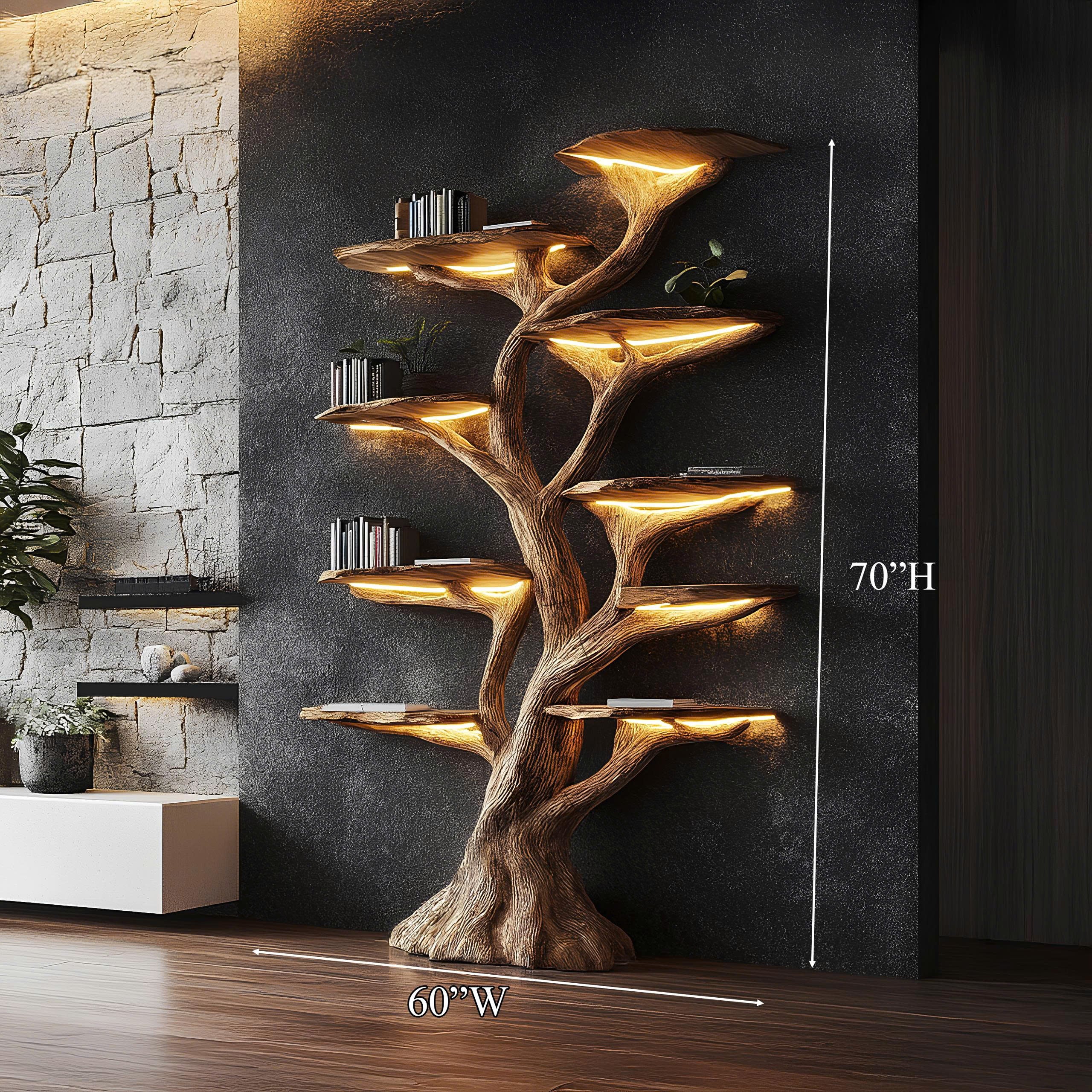 Wooden Tree Bookshelf Rustic Custom Display Gift
